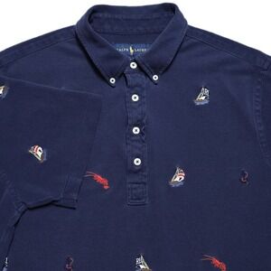 Ralph Lauren Knit Oxford Polo Shirt Adult Medium Embroidered Sailboat Lobster